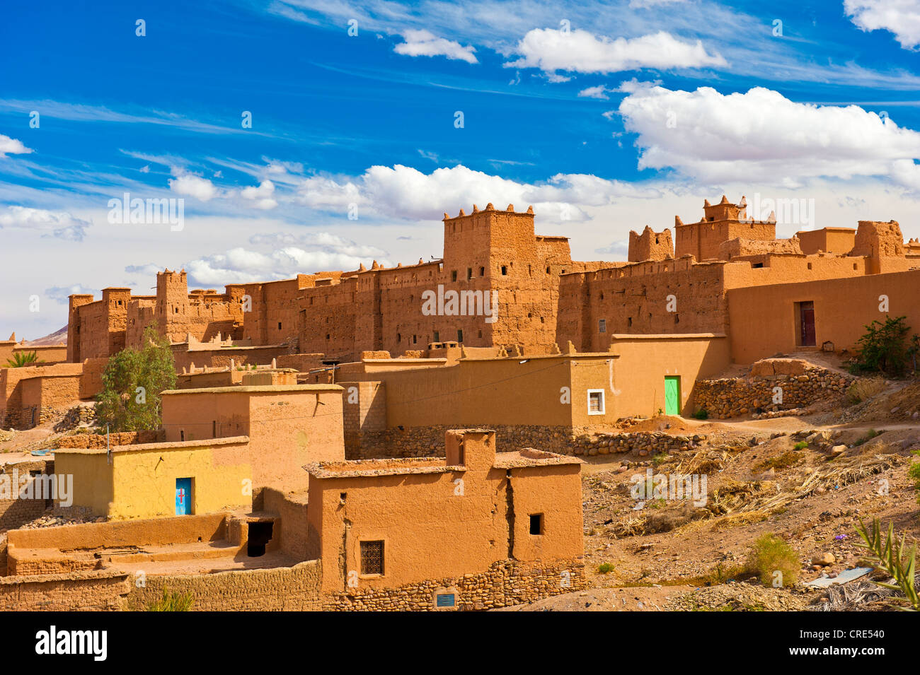 Häuser und Kasbahs, Schlamm Festungen, Wohn Burgen der Berber, Tighremt, Nekob, Südmarokko, Marokko, Afrika Stockfoto