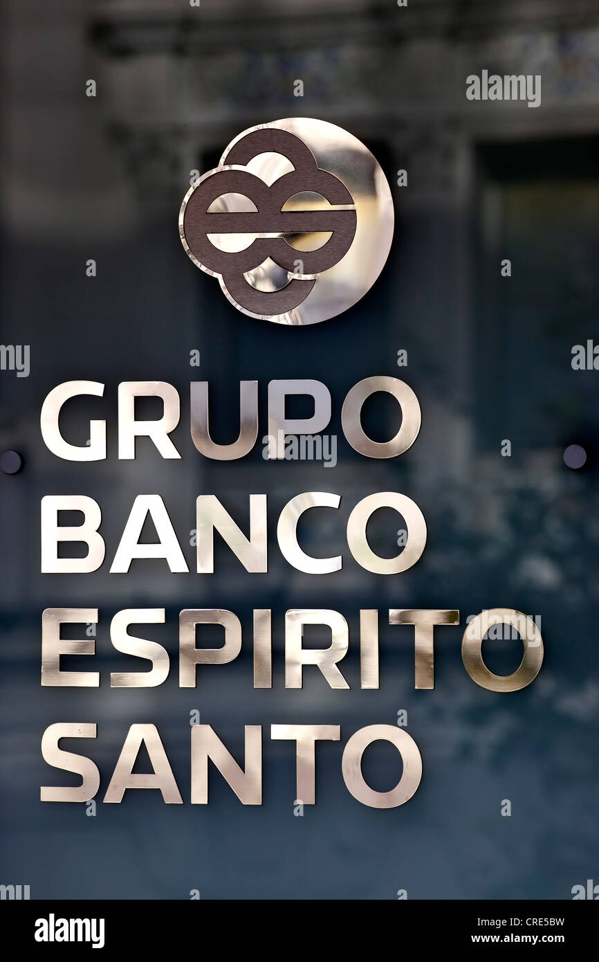 Logo und Schriftzug der portugiesischen bank Grupo Banco Espirito Santo, einer Zweigstelle in Madrid, Madrid, Spanien, Europa Stockfoto