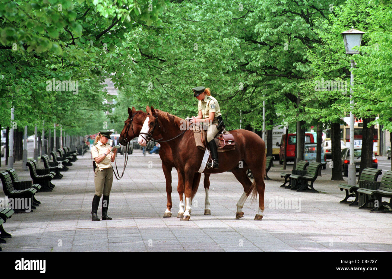 Pferde der berittenen Polizei-Patrouille, Berlin, Deutschland Stockfoto