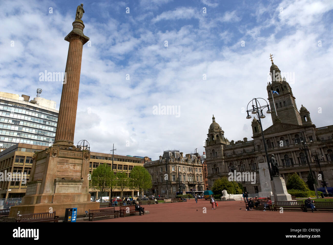 Sir Walter Scott Statue auf Spalte in George quadratisch Glasgow Schottland, Vereinigtes Königreich Stockfoto