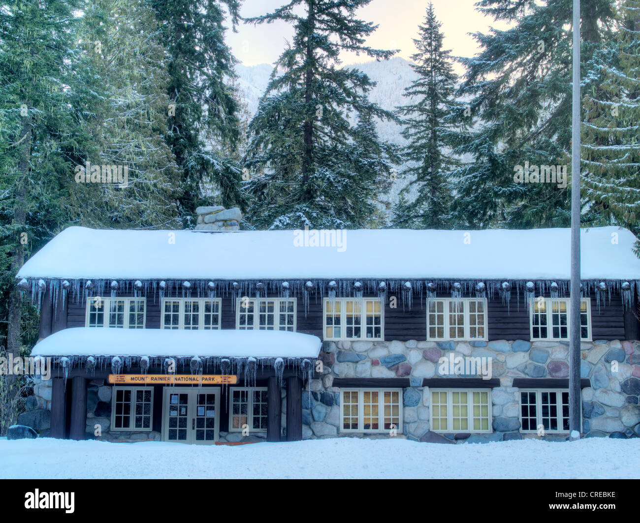 Lomngmire Lodge. Mt. Rainier Nationalpark, Washington Stockfoto