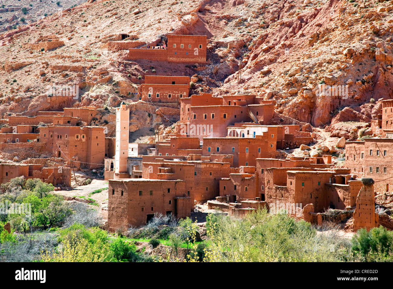 Berber Dorf mit traditionellen Lehmziegel-Häuser, Telouet, Ounila Tal, Atlasgebirge, Marokko, Afrika Stockfoto