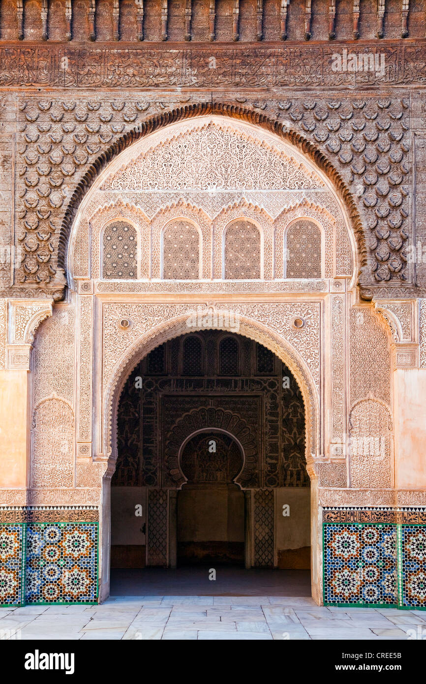 Ben Youssef Madrasa, eine islamische Hochschule, Medina, Altstadt, UNESCO-Weltkulturerbe, Marrakesch, Marokko, Afrika Stockfoto