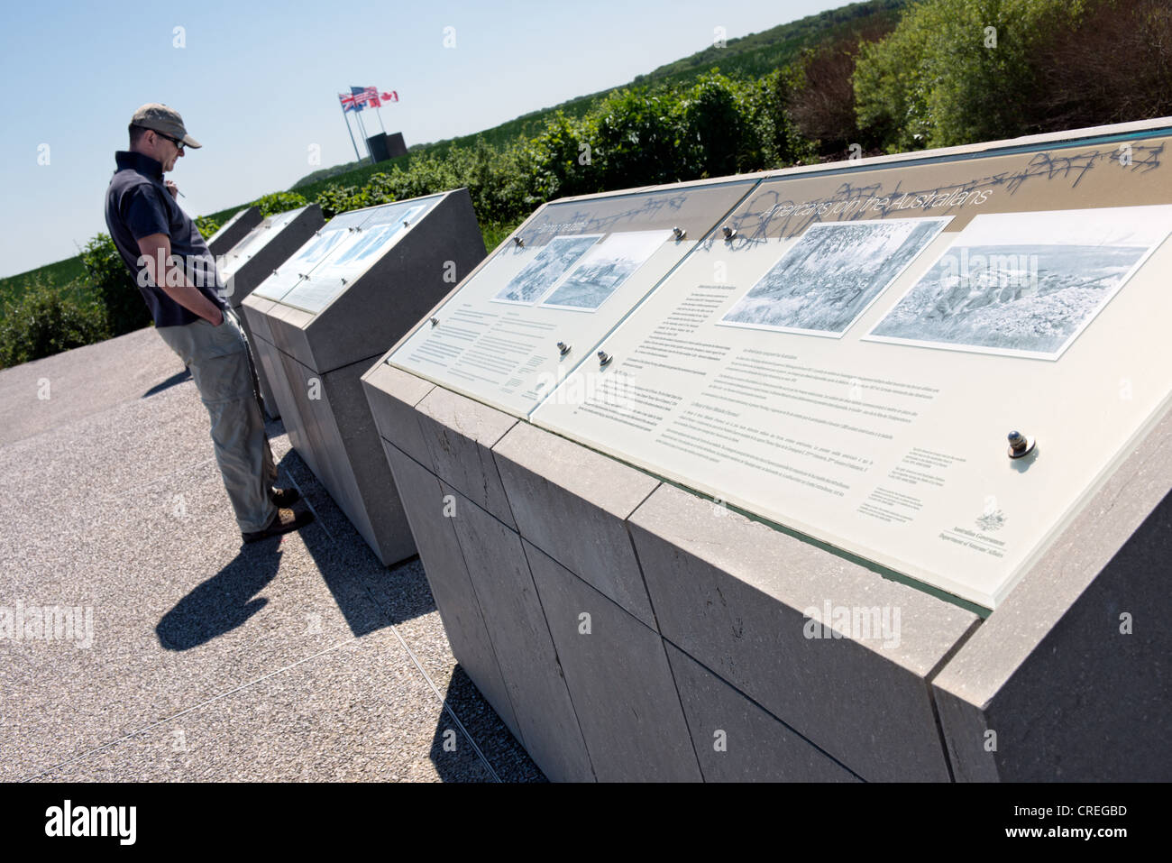 Tourist Informationen am Australian Corps Memorial, Le Hamel, Somme, Frankreich Stockfoto