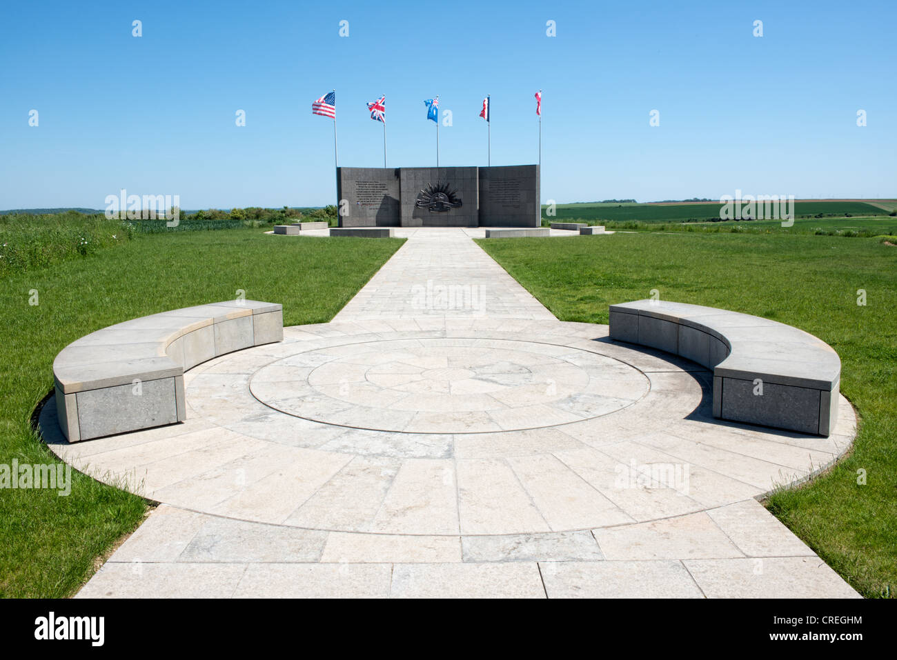 Blick von der WW1 Australian Corps Memorial an Le Hamel, Somme, Frankreich Stockfoto