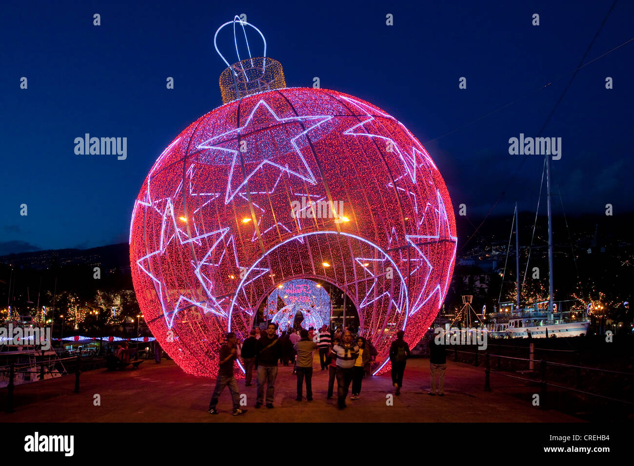 Weihnachtsschmuck in der Marina, Funchal, Madeira, Portugal, Europa Stockfoto