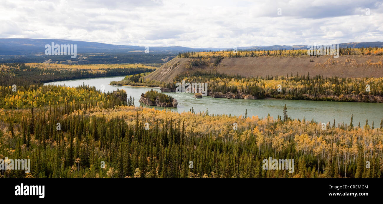 Fife Finger Rapids, Indian Summer, Herbstlaub, in Herbstfarben, Yukon River in der Nähe von Carmacks, Yukon Territorium, Kanada Stockfoto