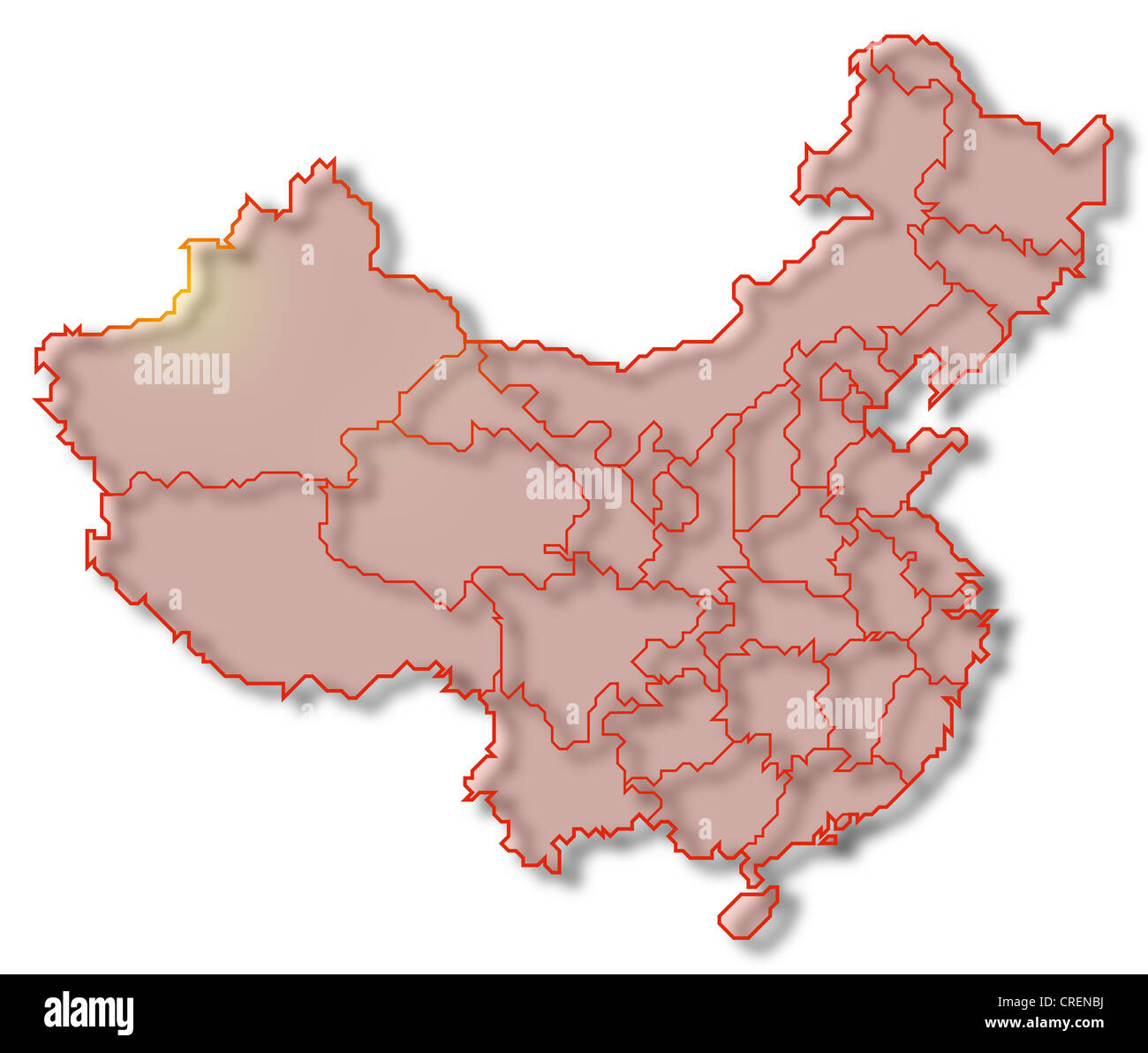 Politische Landkarte von China mit mehreren Provinzen. Stockfoto