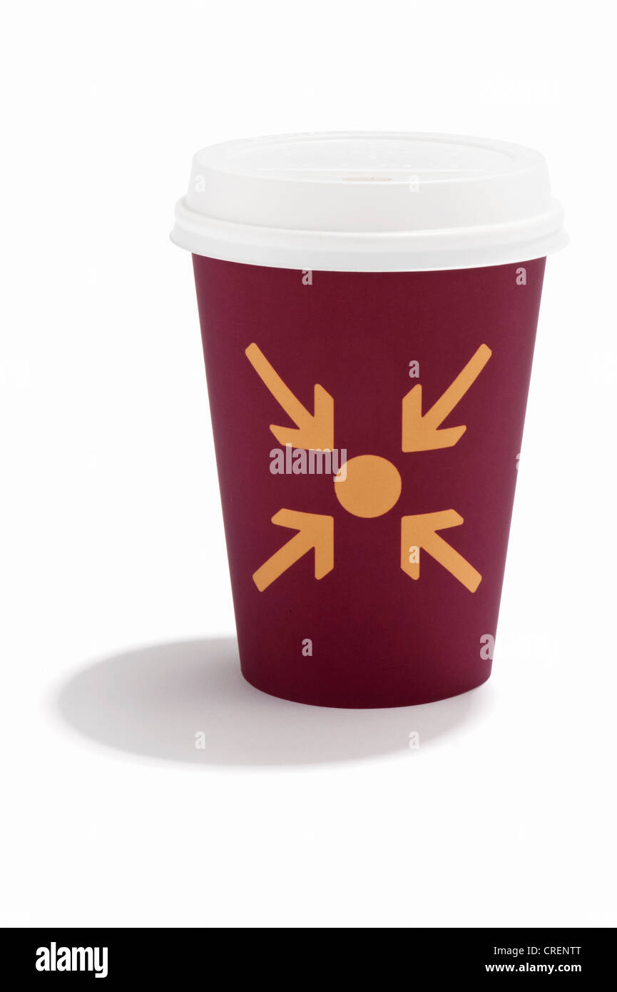 Eine Tasse zum Mitnehmen Getränk mit einer Sitzung Punkt symbol Stockfoto