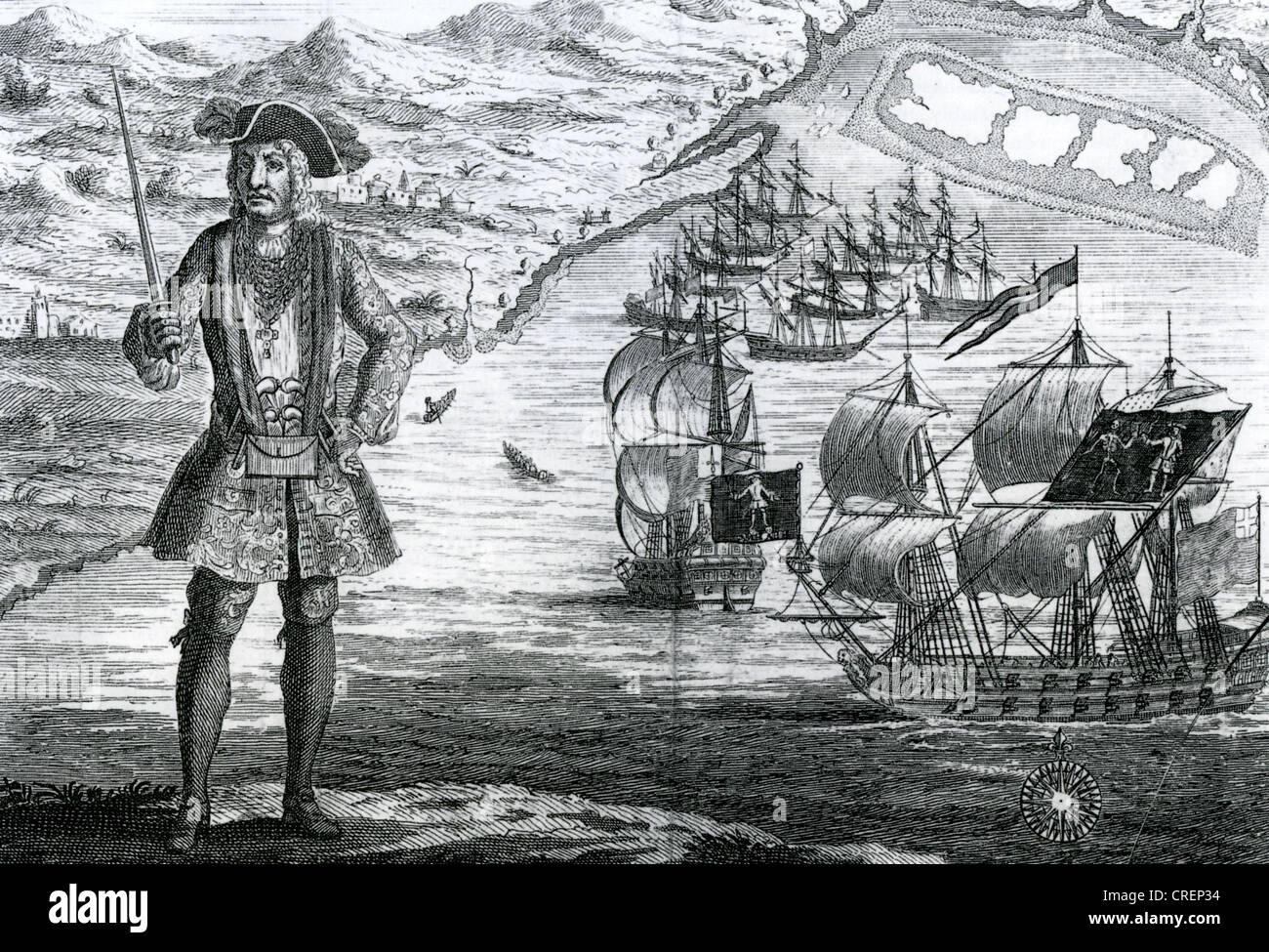 BARTHOLOMEW ROBERTS (1682-1722) aka Black Bart - walisischen Piraten in Ouidah an der Guinea-Küste Afrikas im Jahre 1722. Siehe Beschreibung Stockfoto