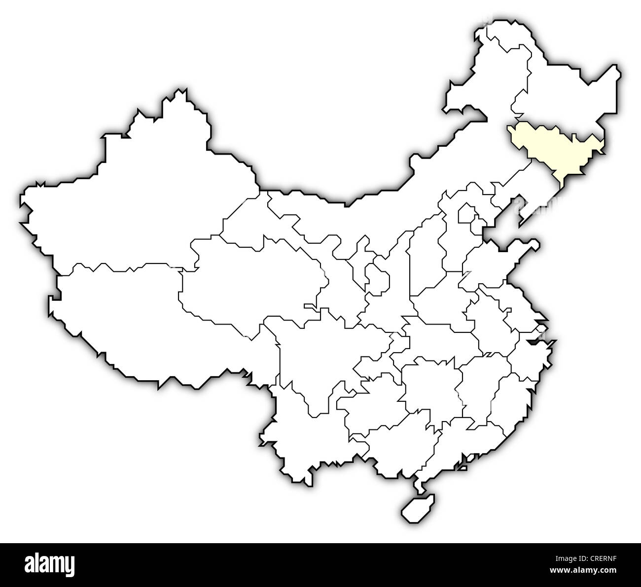 Politische Landkarte von China mit den verschiedenen Provinzen Jilin wo markiert ist. Stockfoto