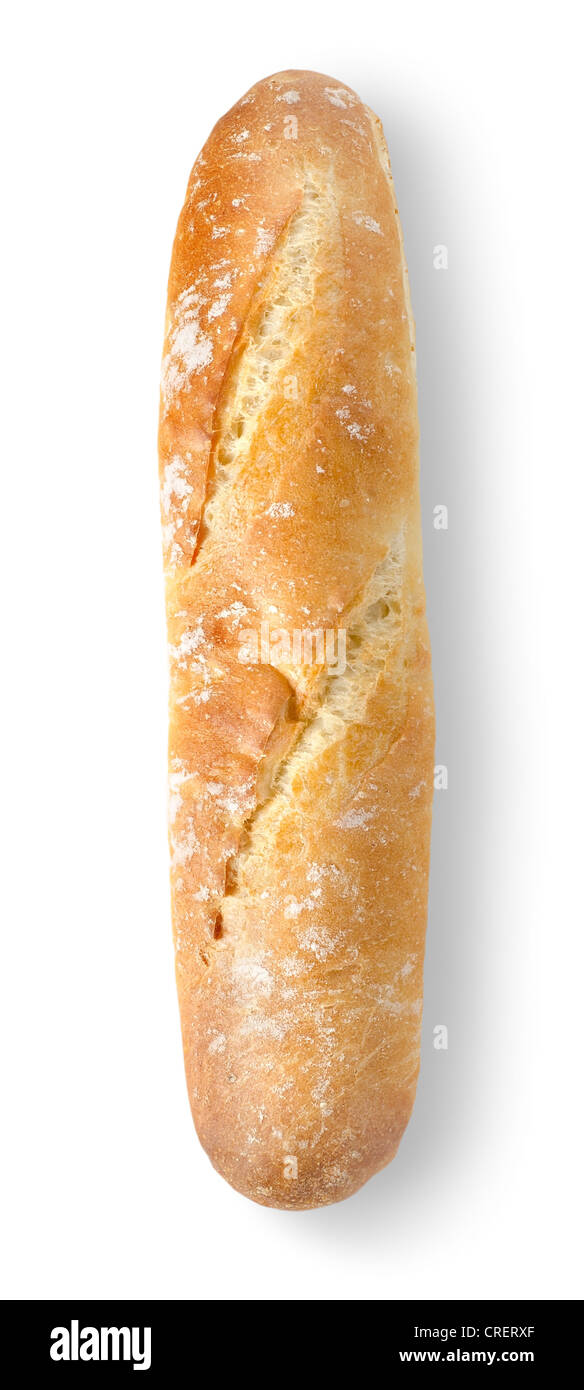 Frischem Baguette isoliert auf weißem Hintergrund Stockfoto