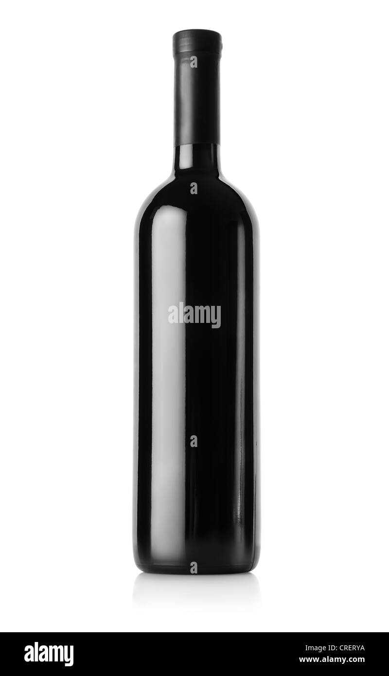 Flasche Rotwein auf dem weißen Hintergrund isoliert Stockfoto