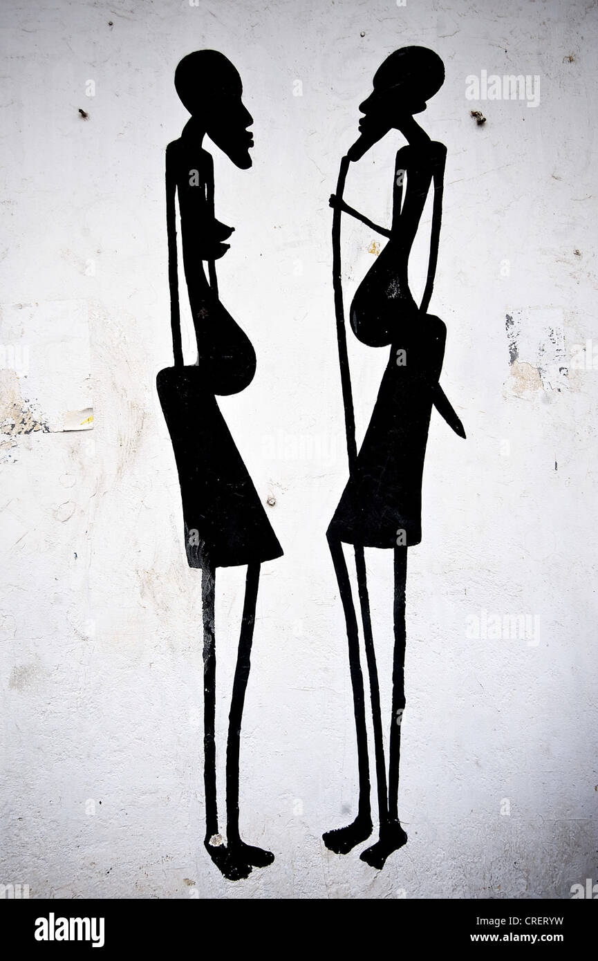 Künstlerischen Detail der Zeichnung mit zwei Frauen Stockfoto
