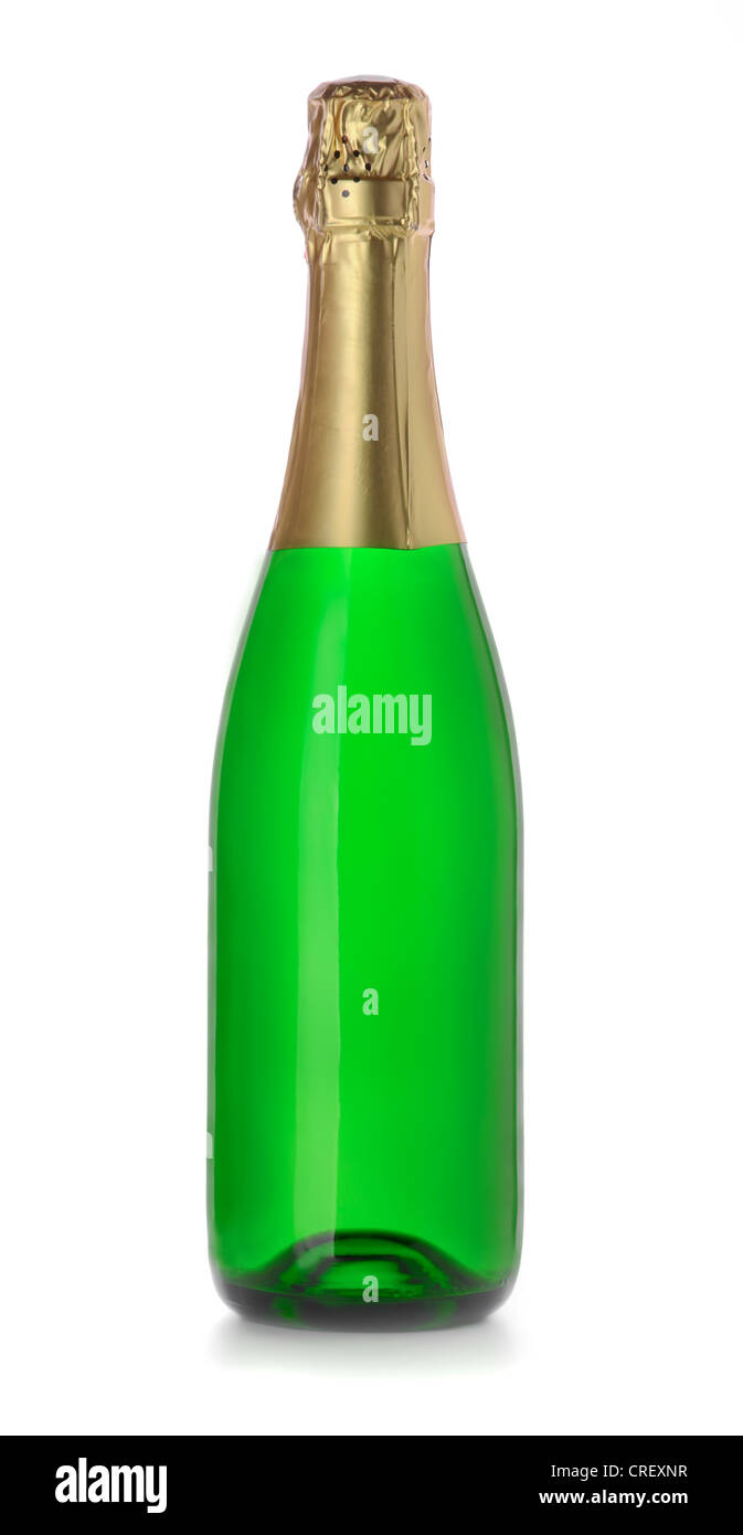Flasche Champagner ohne Lable isoliert auf weiss geschlossen Stockfoto