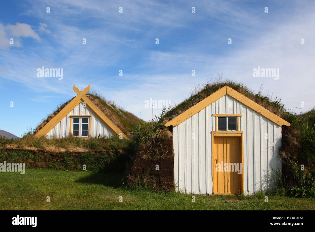 SOD Häuser an Laufás, Island Stockfoto