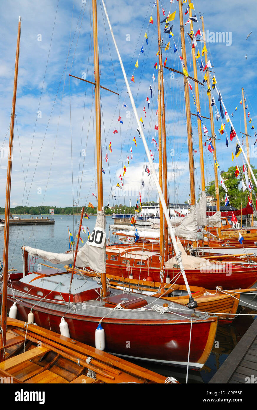 Segelboote im Hafen, Schweden, Smaland, Vaestervik Stockfoto