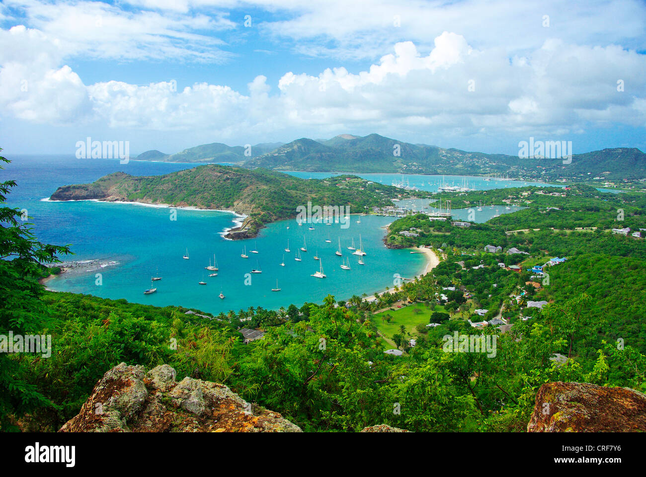 Moorea Insel; Leeward Inseln; Shirley Heights; English Harbour; Falmouth Harbour, Antigua und Barbuda, Karibik Stockfoto