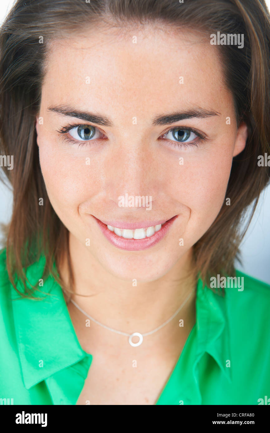 Nahaufnahme eines Womans lächelndes Gesicht Stockfoto