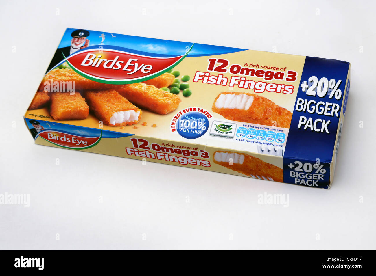 Eine Packung von Birdseye Fischstäbchen gefroren Stockfoto