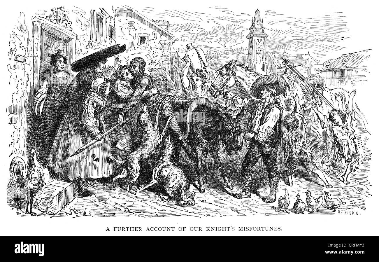 Don Quijote, unser Ritter Unglück. Illustration von Gustave Dore von Don Quijote. Stockfoto
