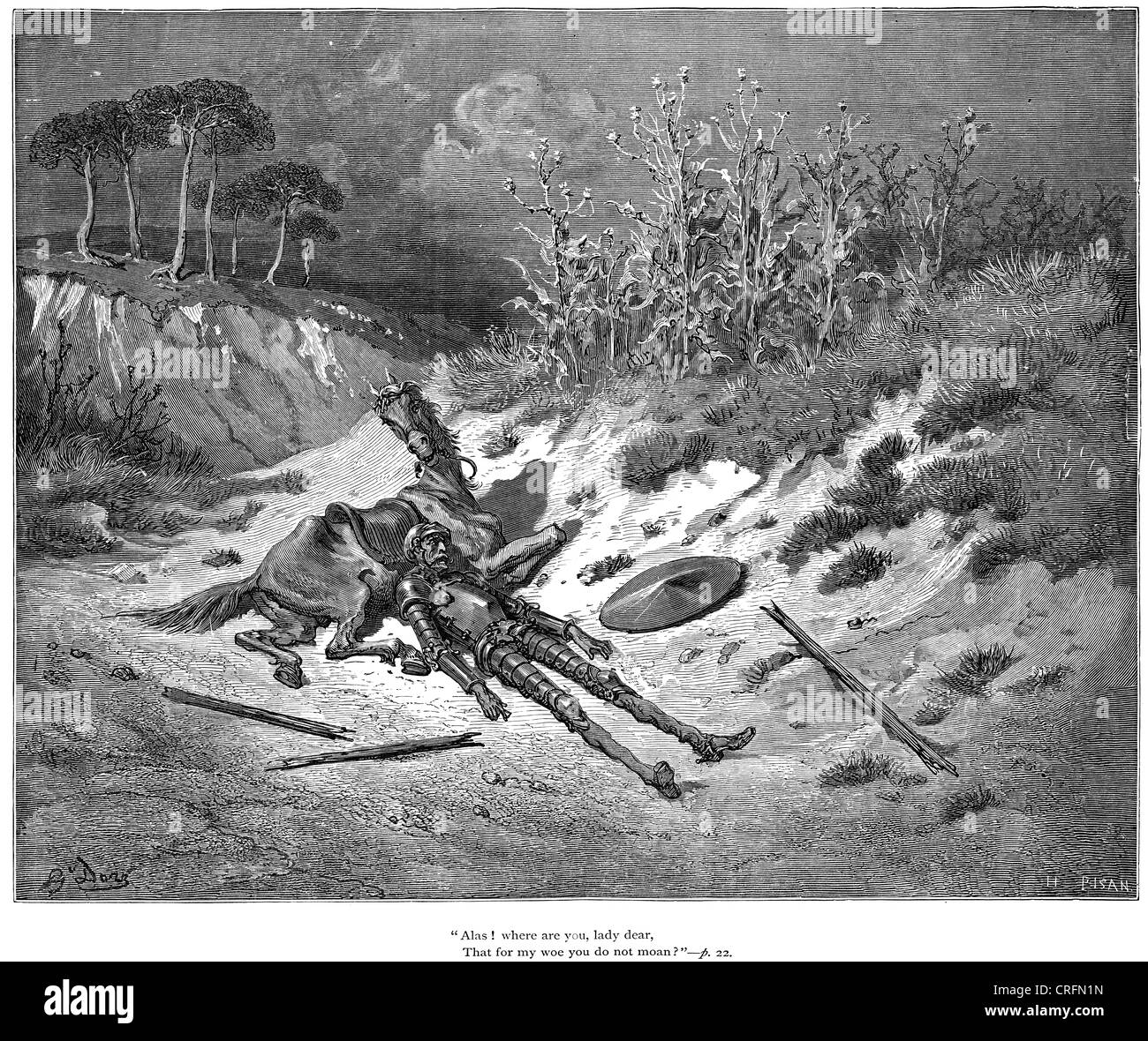 Don Quixote Ach! wo bist du, liebe Dame. Illustration von Gustave Dore von Don Quijote. Stockfoto