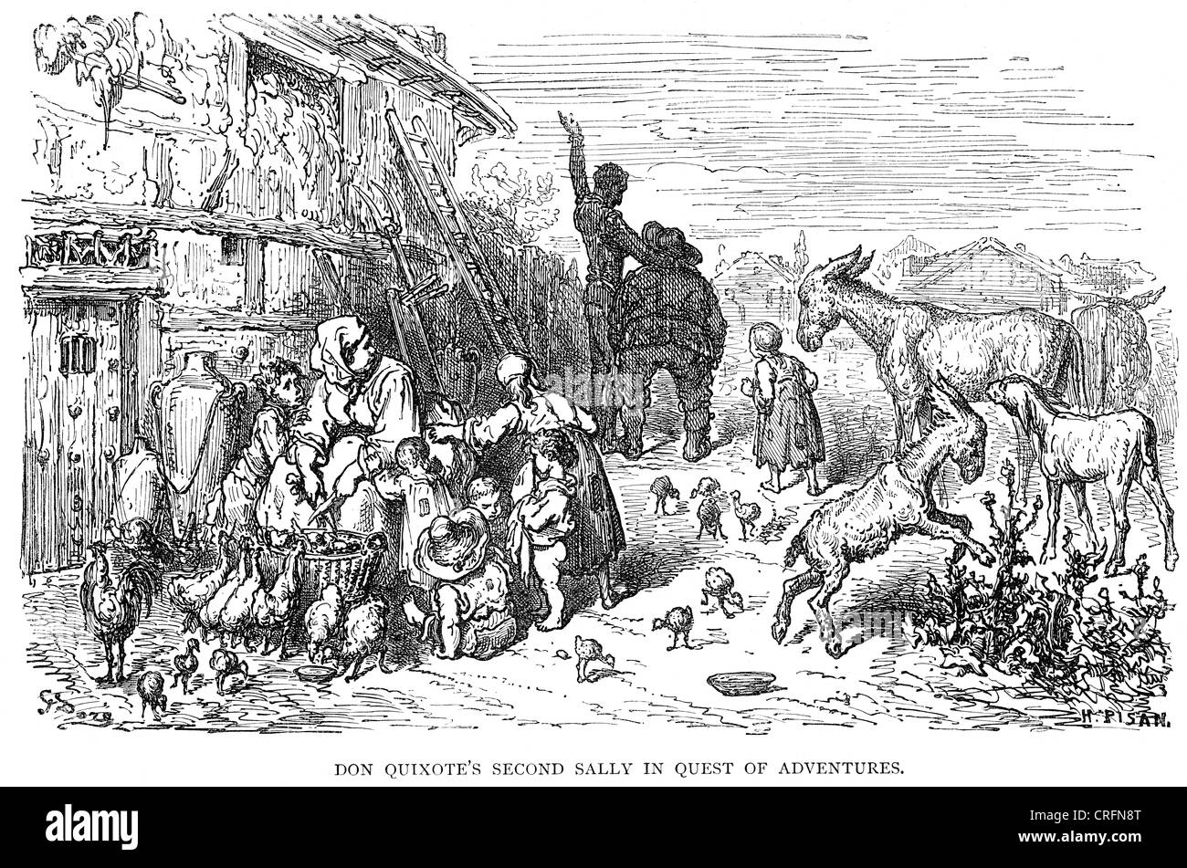 Don Quijote zweite Sally auf der Suche nach Abenteuer. Illustration von Gustave Dore von Don Quijote. Stockfoto