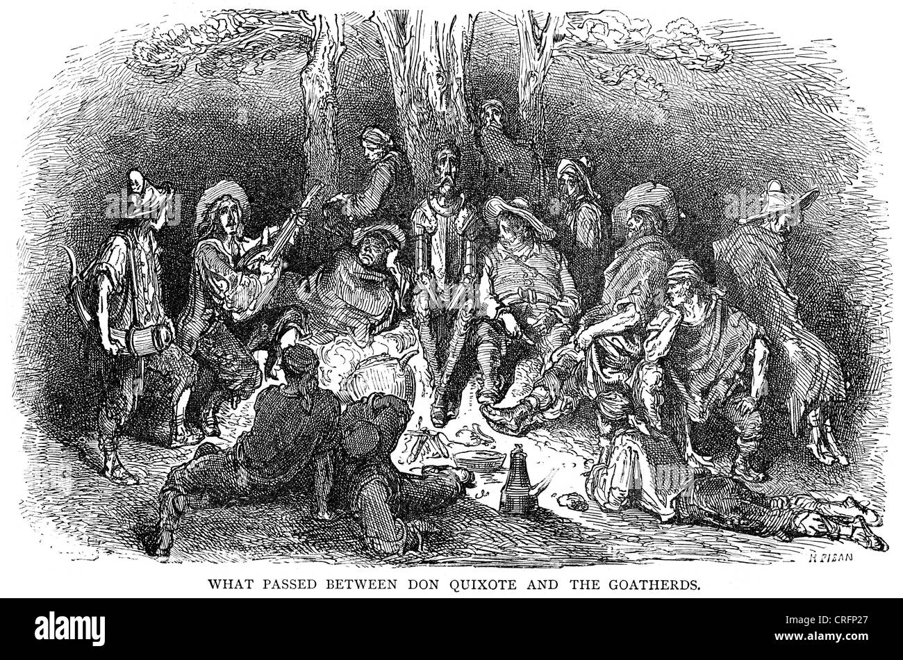 Don Quijote und die Ziegenhirten. Illustration von Gustave Dore von Don Quijote. Stockfoto
