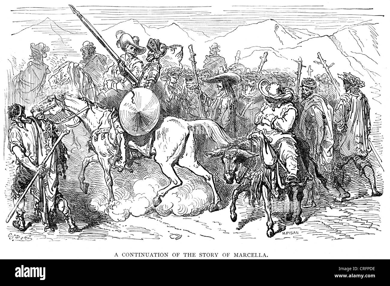 Don Quijote die Geschichte von Marcella. Illustration von Gustave Dore von Don Quijote. Stockfoto