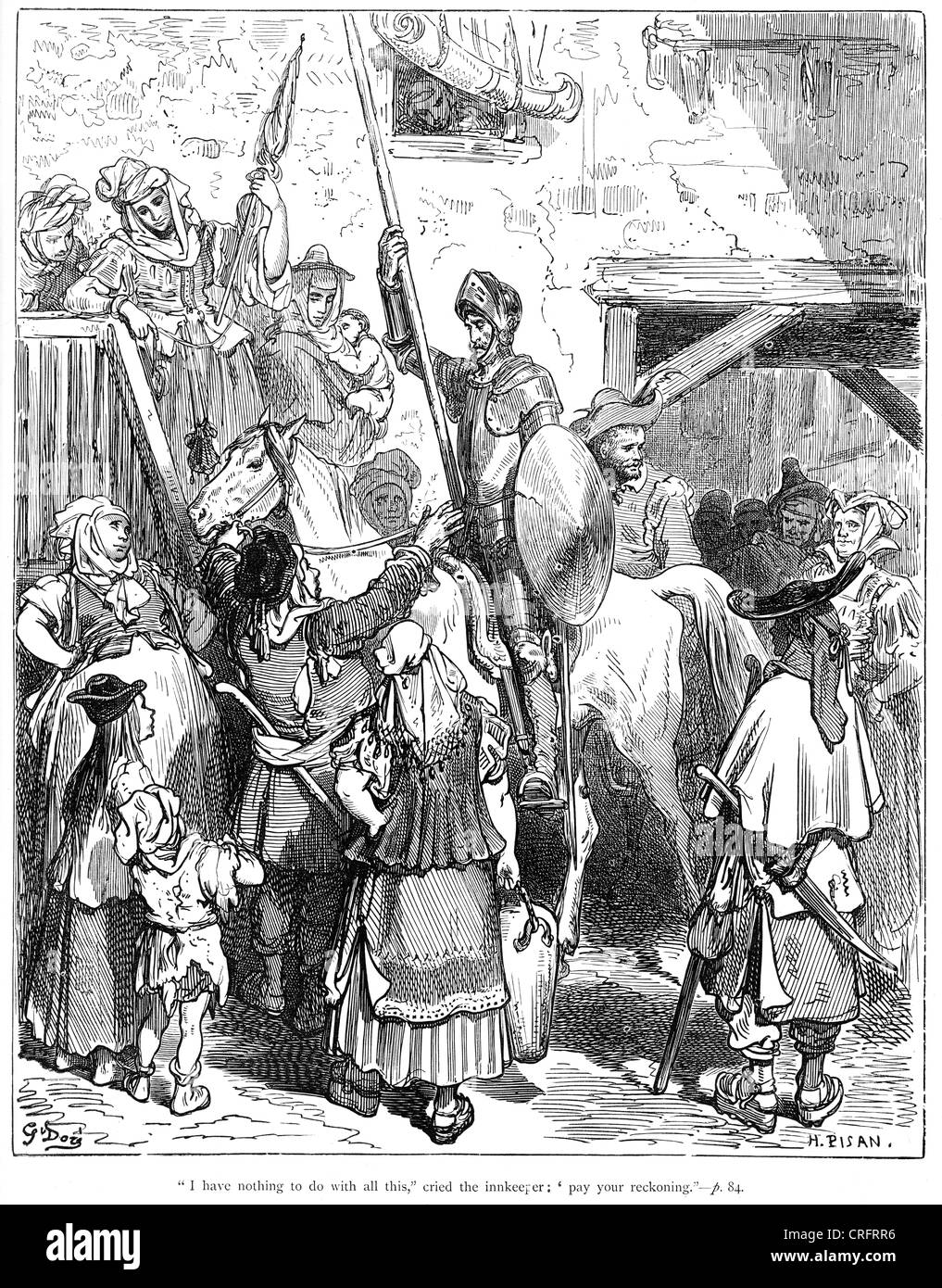 Don Quijote und Gastwirt. Illustration von Gustave Dore von Don Quijote. Stockfoto