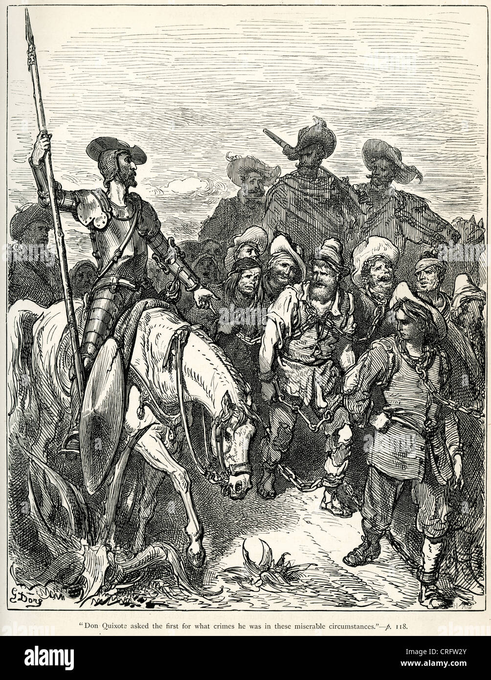 Don Quijote und und die Gefangenen. Illustration von Gustave Dore von Don Quijote. Stockfoto