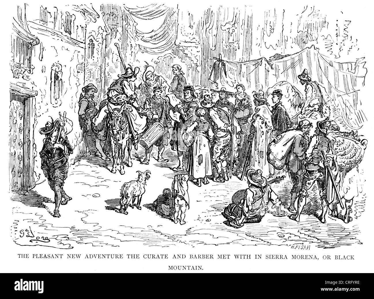 Pfarrer und der Barbier in der Sierra Morena. Illustration von Gustave Dore von Don Quijote. Stockfoto