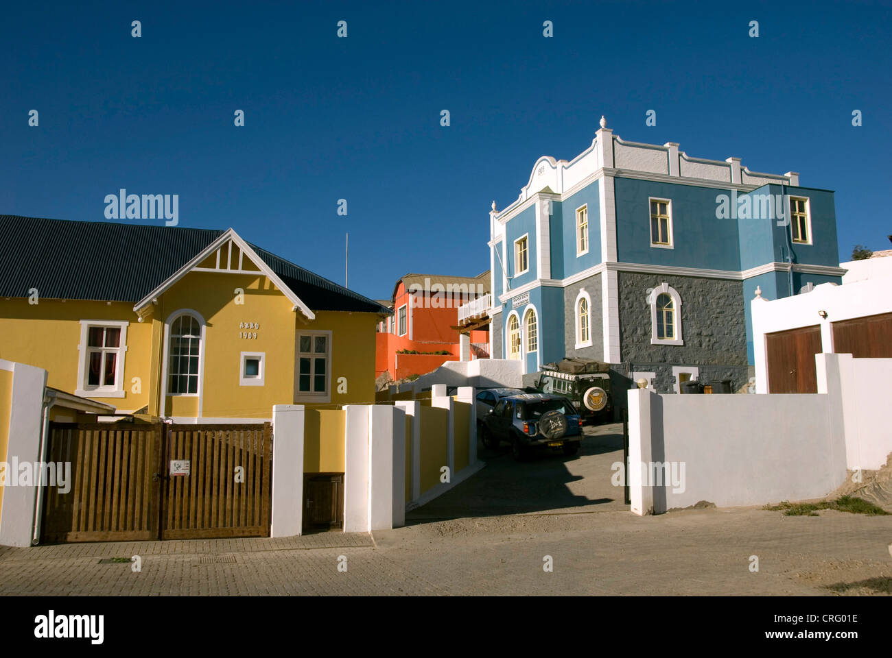 Hansahaus, Pension 1909 und anderen bunten Häusern, Namibia, Lüderitz Stockfoto