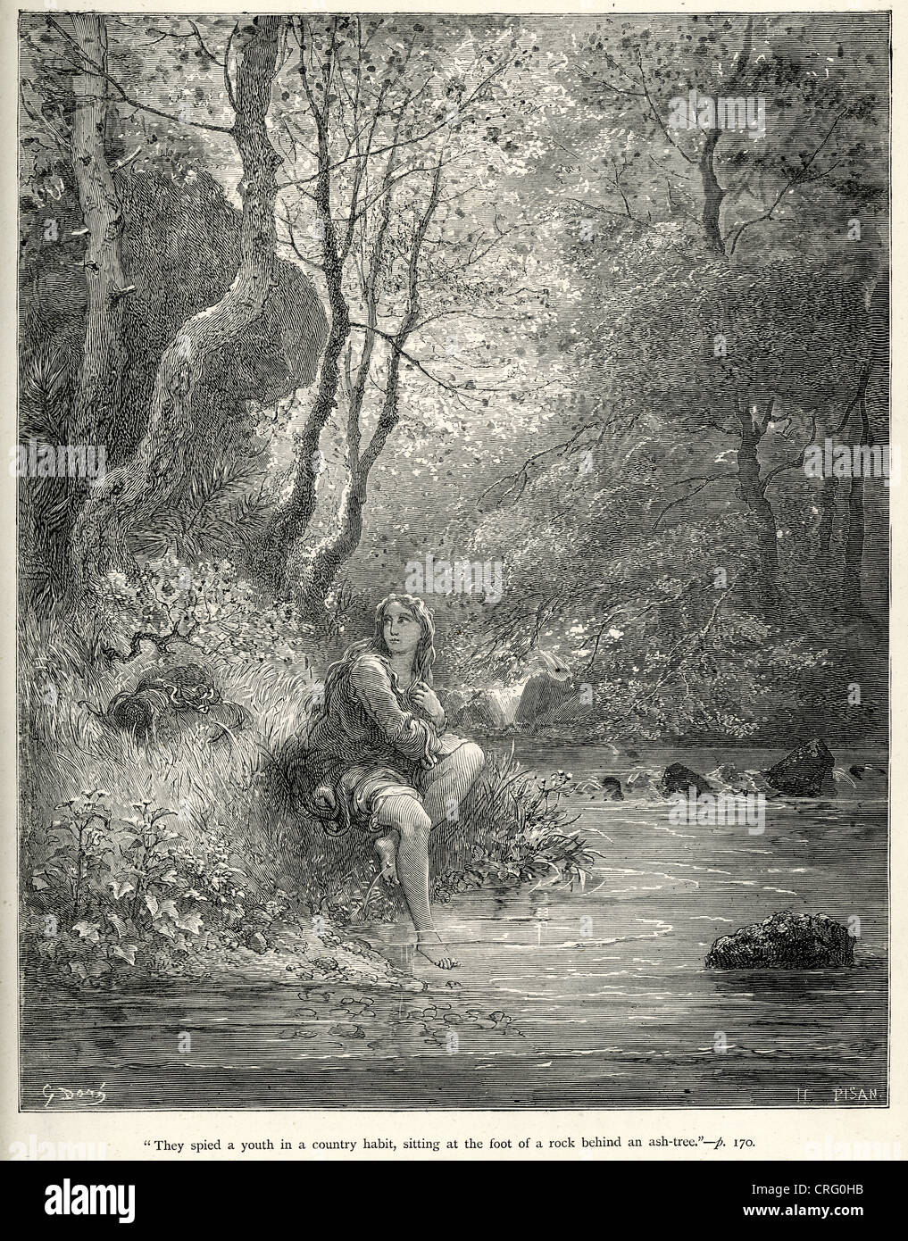 Sie erblickte eine Jugend im Land Gewohnheit. Illustration von Gustave Dore von Don Quijote. Stockfoto