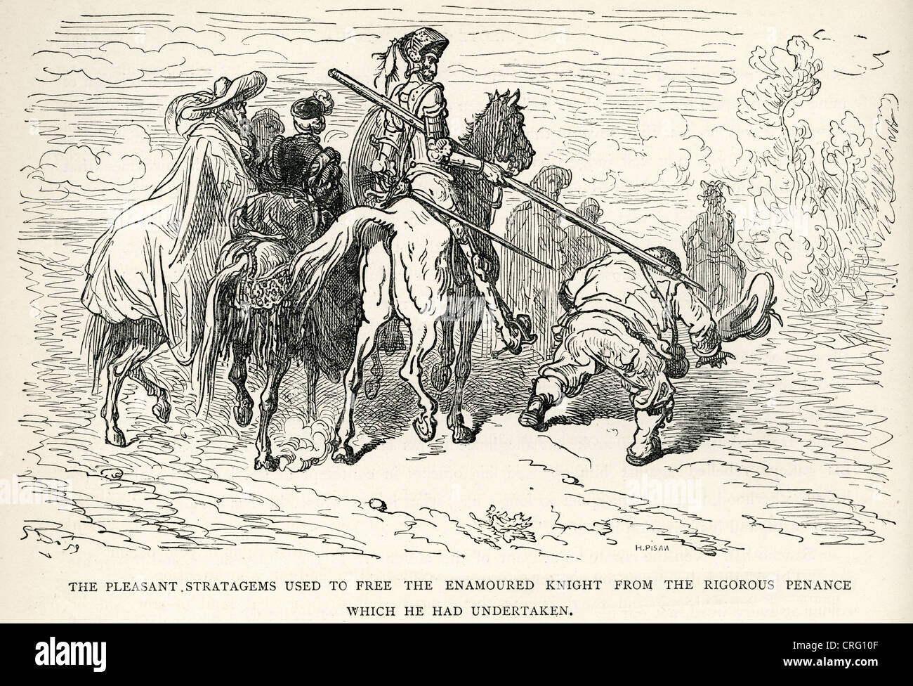 Don Quijote Ritter verliebt. Illustration von Gustave Dore von Don Quijote. Stockfoto