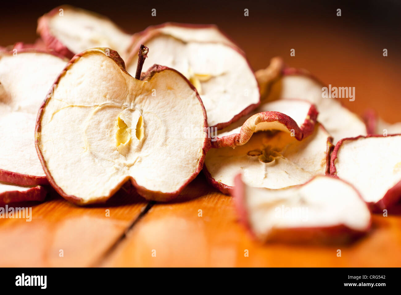 Nahaufnahme von getrocknete Apfelscheiben Stockfoto