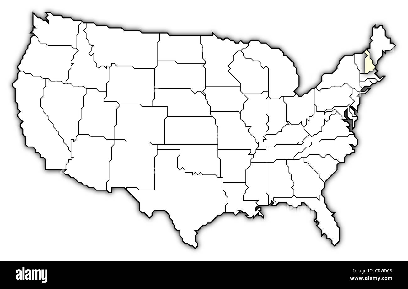 Politische Landkarte der USA mit den mehrere Staaten wo New Hampshire markiert ist. Stockfoto