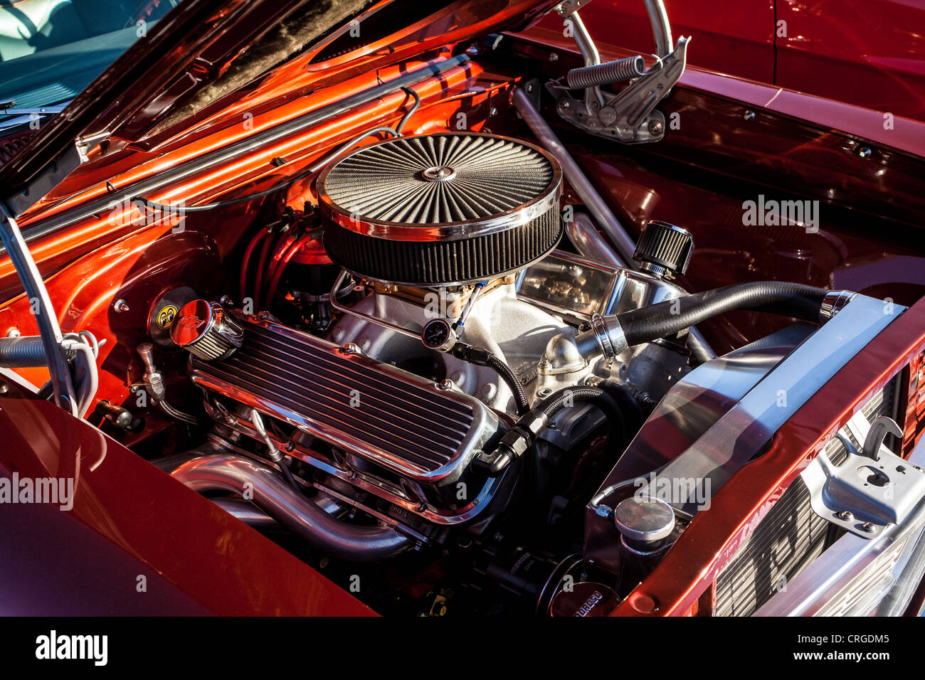 Makellose Motorraum von einem benutzerdefinierten Chevrolet Hot-rod Stockfoto