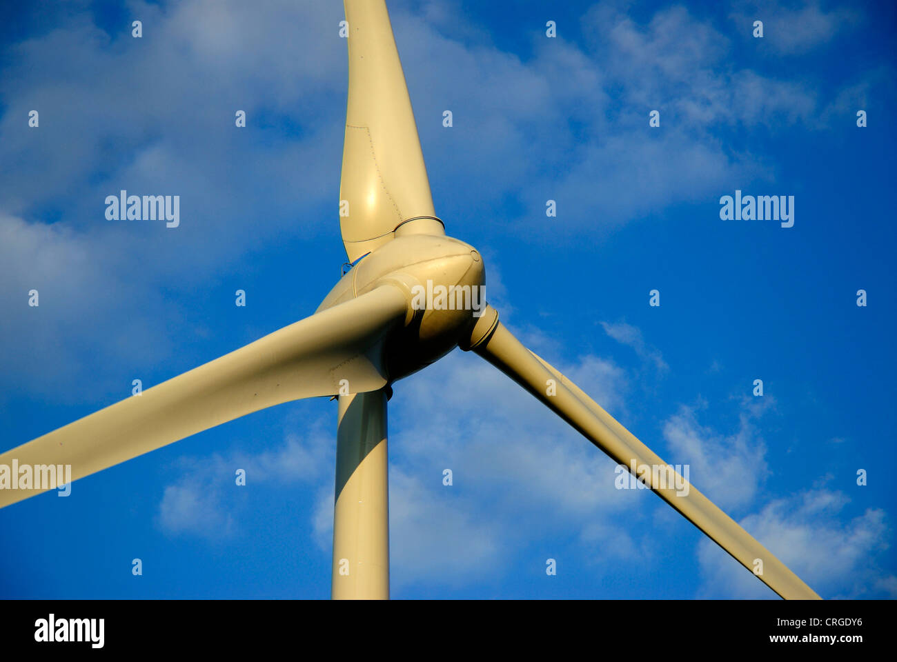 Flügel von einem Wind Motor und blauer Himmel, Deutschland, Nordrhein-Westfalen Stockfoto