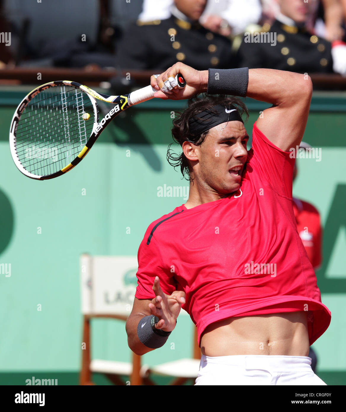 Rafael Nadal aus Spanien bei der französischen Open2012 in Aktion Stockfoto