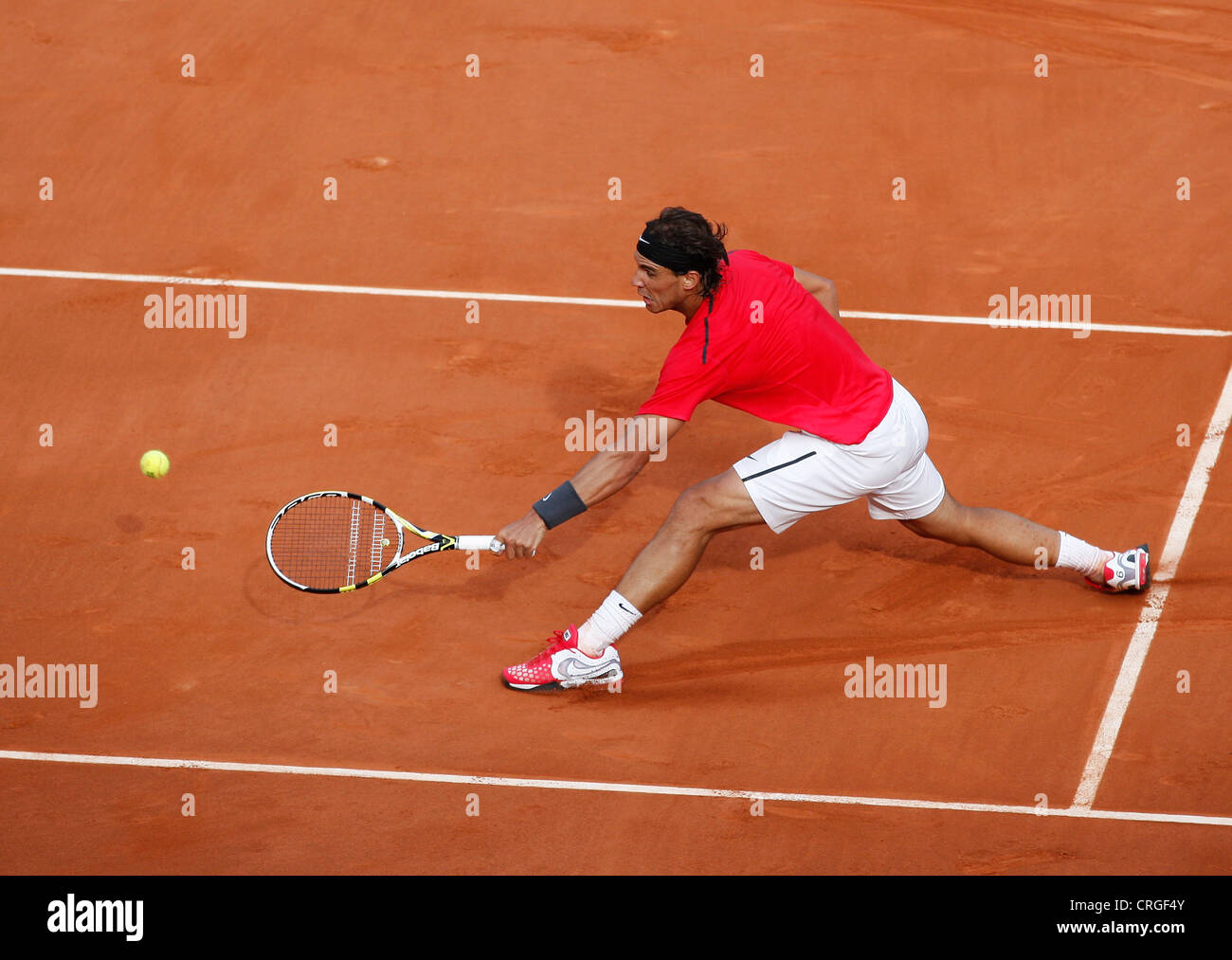 Rafael Nadal aus Spanien bei der französischen Open2012 in Aktion Stockfoto