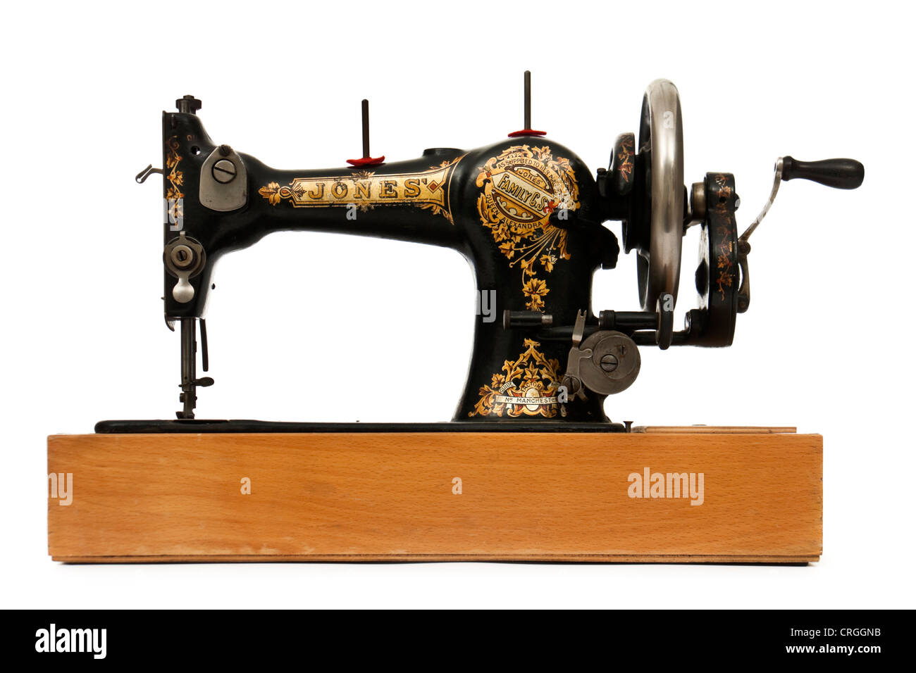 Antike Jones "Familie C.S" manuelle Nähmaschine "als ihre Majestät Königin  Alexandra zugeführt' markiert (Seriennummer 281634 Stockfotografie - Alamy