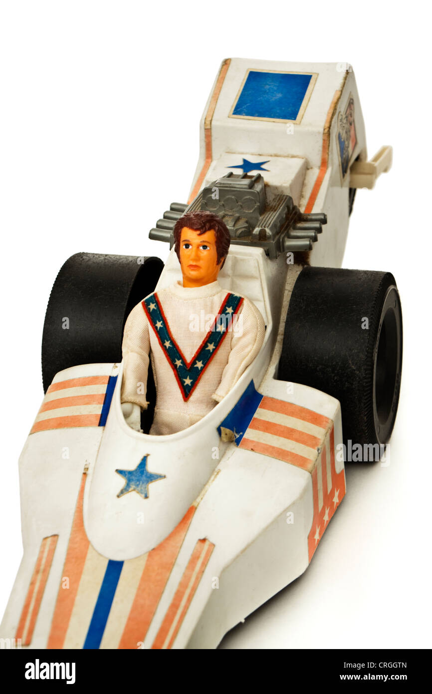 1976-Evel Knievel Formel 1 Dragster-Spielzeug von Ideal Toy Company Stockfoto