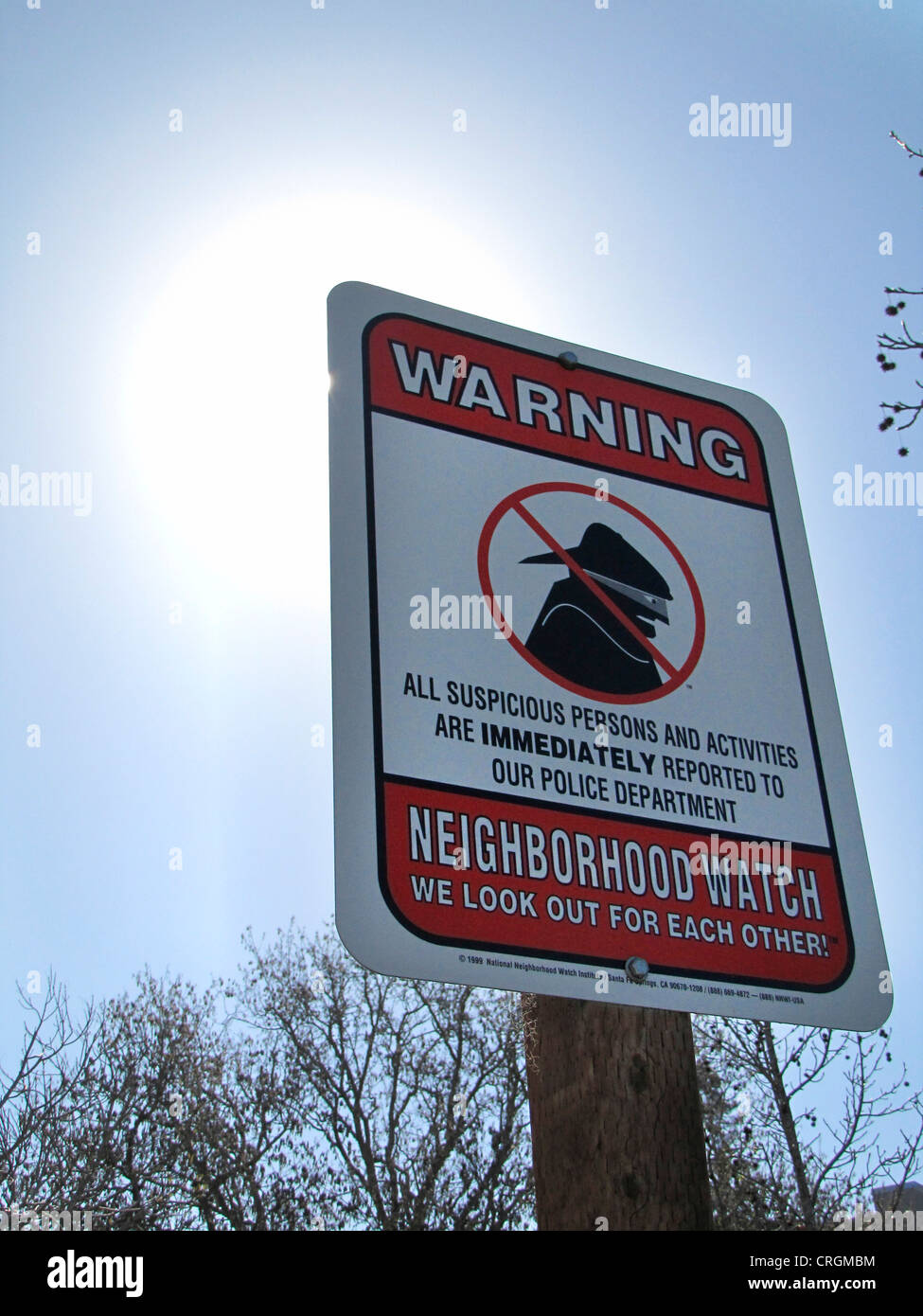 Platte Warnung Verbrecher, Nachbarschaft Uhr - "Wir Ausschau nach einander", USA, California, Santa Cruz Stockfoto