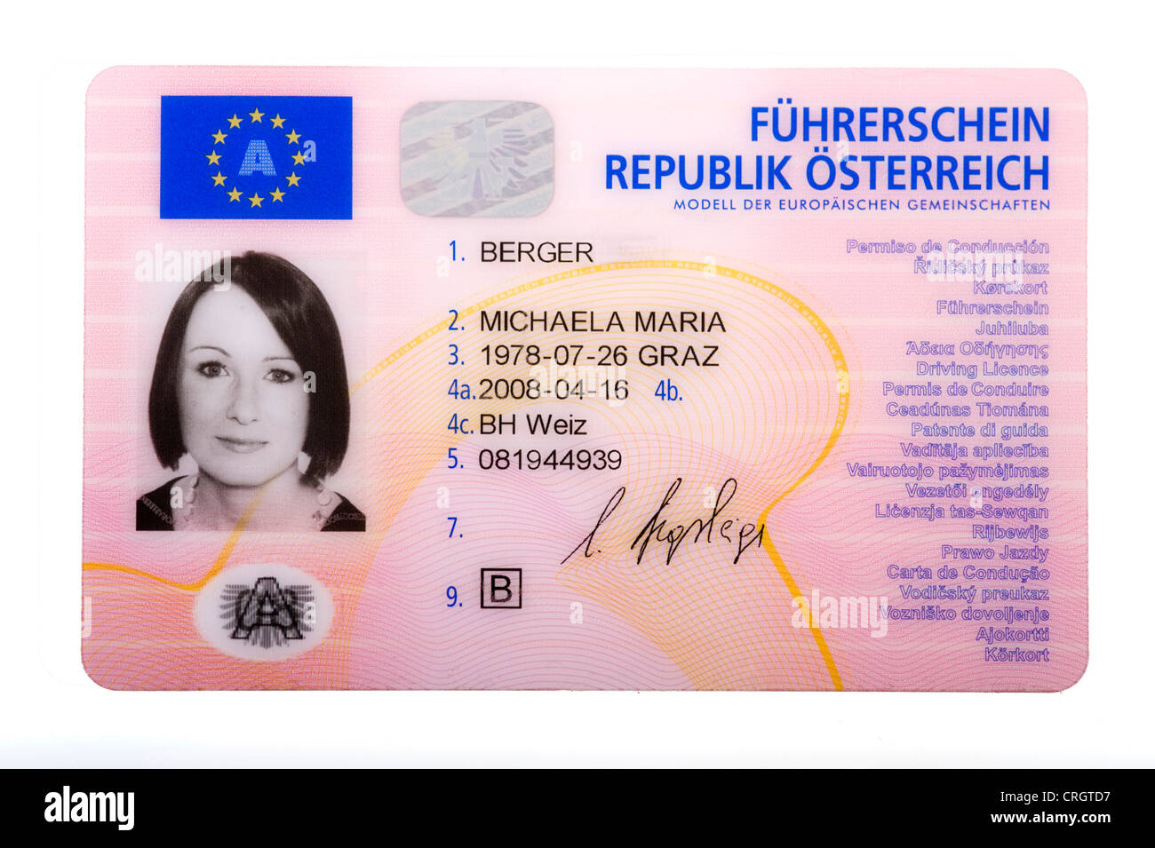 Österreichischen EU-Führerschein, Österreich Stockfoto