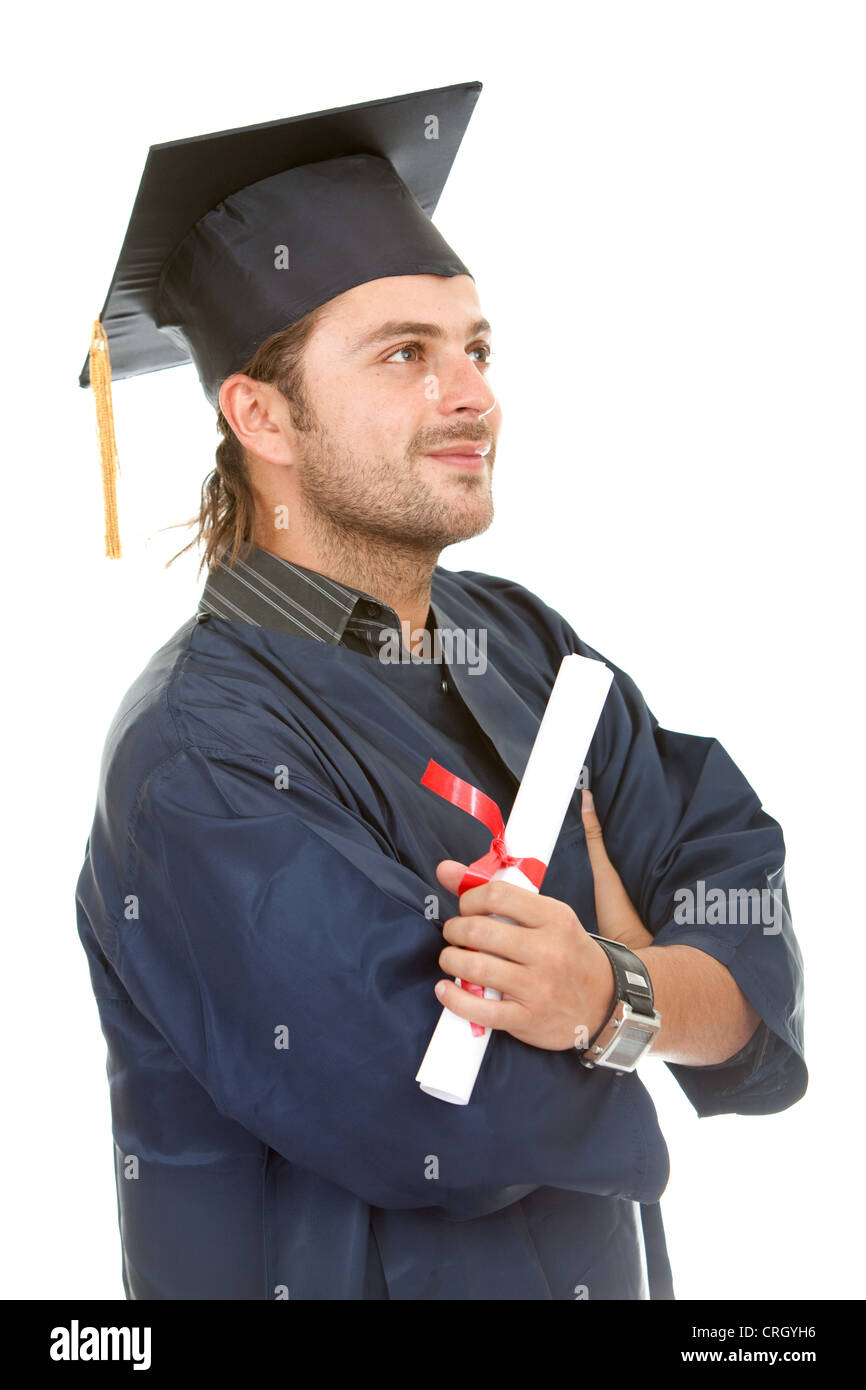 gut aussehend männlichen Absolventen mit Quaste und Diplom Stockfoto