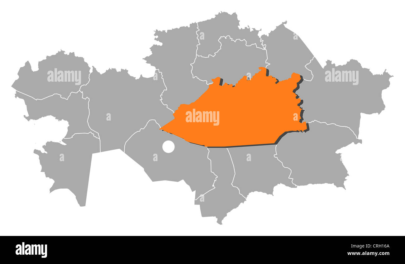 Politische Karte von Kasachstan mit mehreren Regionen wo Qaraghandy markiert ist Stockfotografie Politische Karte von Kasachstan mit mehreren Regionen wo Qaraghandy markiert ist Stockfotografie