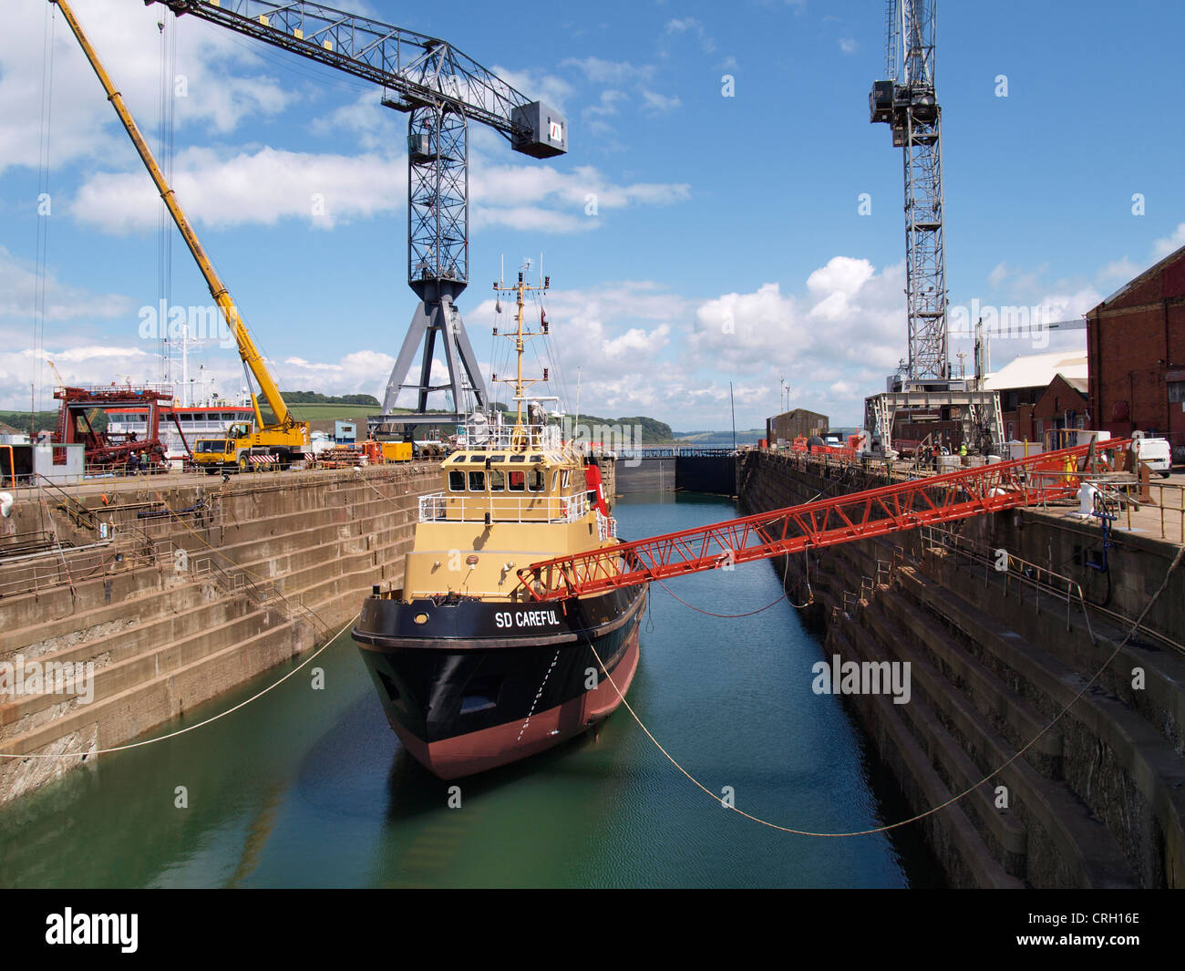 Schlepper SD vorsichtig in Falmouth Docks, Cornwall, UK Stockfoto