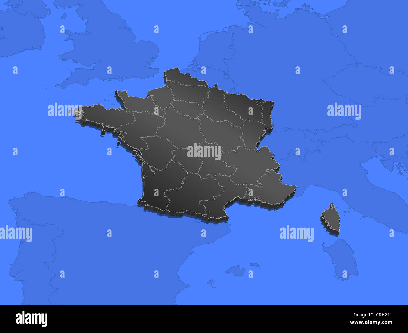 Politische Karte von Frankreich mit mehreren Regionen. Stockfoto