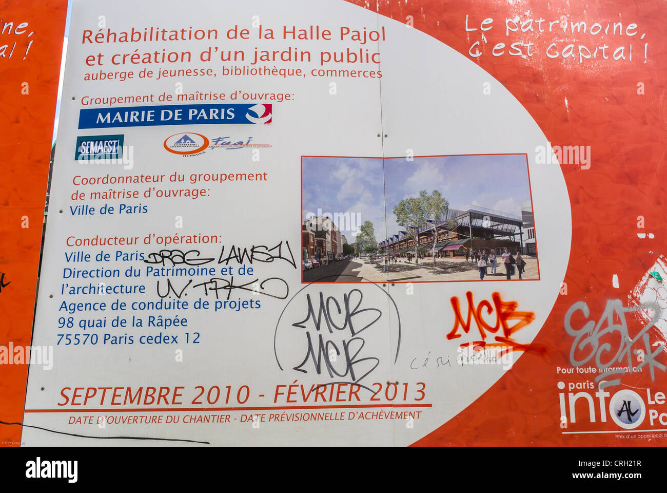 Paris, Frankreich, Baustelle, Sanierung alten Marktgebäude, Projekt "Halle Pajol" für Jugendherberge, Bibliothek und Shopping Center Stockfoto